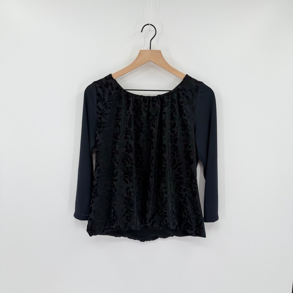 Whimsigoth Victorian Black Velvet Burnout Top Womens Size M Holiday Party Witchy
